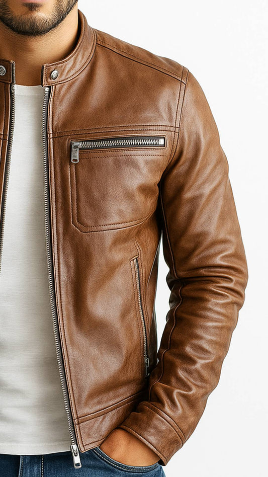 AleX Leather Brown Jacket - Men Leather Jacket Brown