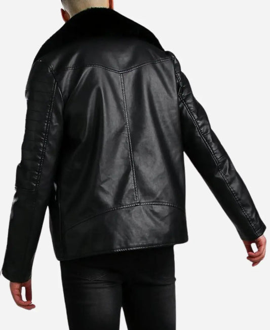 Mens Leather Biker Jacket With Fur Collar