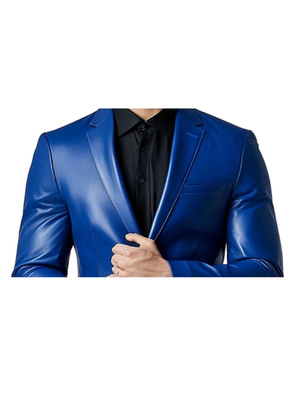 Charlie Blue Leather Blazer - Leather Blazer for Men