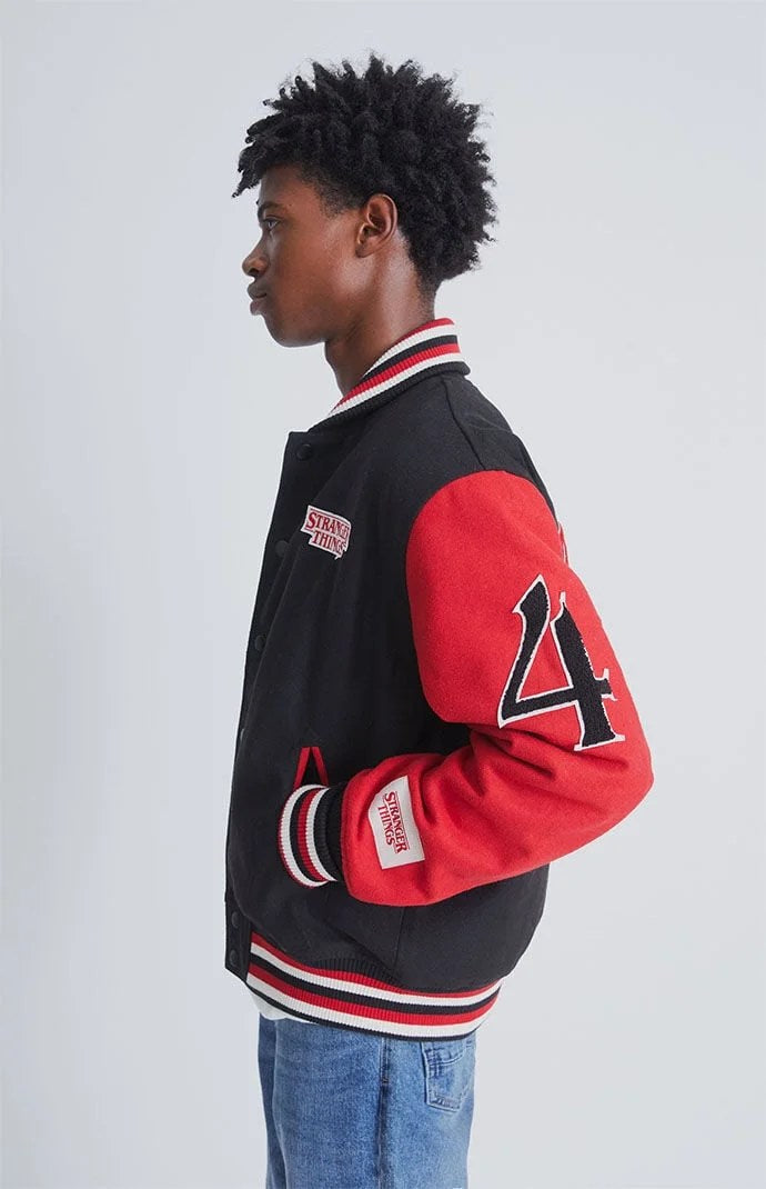 Stranger Things Hawkins Black & Red Letterman Varsity Jacket