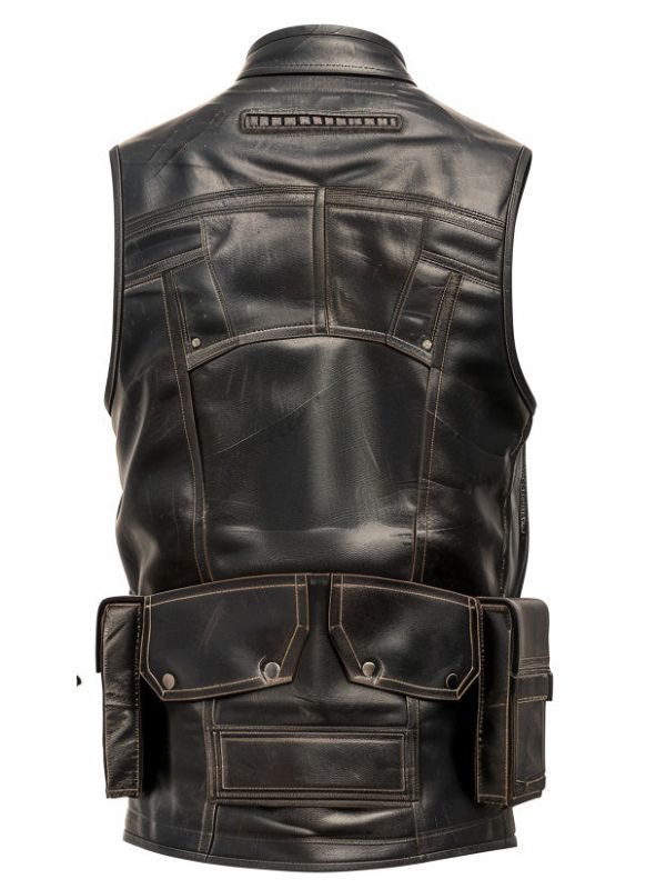 Men’s Rub Off Military Leather Vest – Distressed Rust Brown