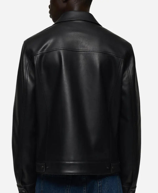 Men’s Black Sheepskin Leather Trucker Jacket