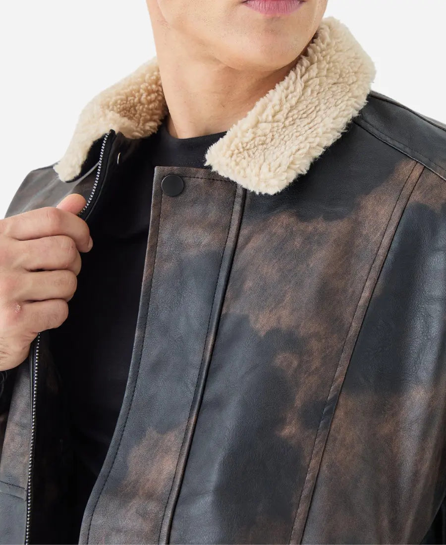 Men’s Sheepskin Distressed Brown Fur Collar Jacket