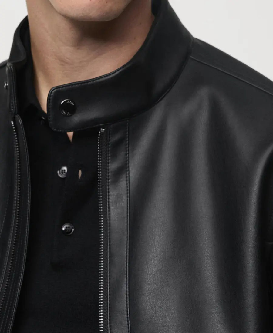 Men’s Stylish Black Leather Zip Up Jacket