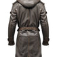 Men Dark Brown Leather Hooded Coat