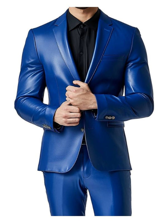 Charlie Blue Leather Blazer - Leather Blazer for Men