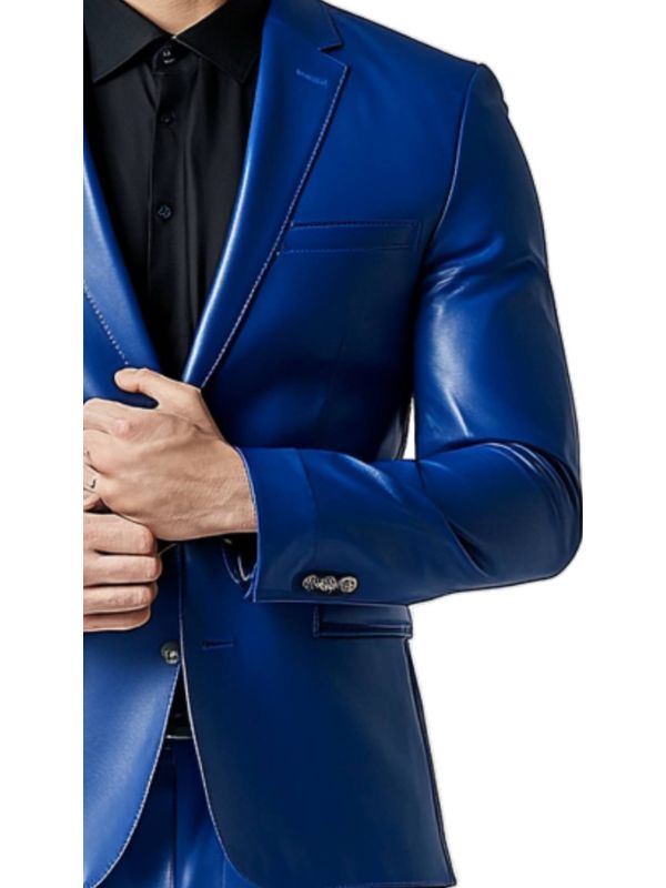 Charlie Blue Leather Blazer - Leather Blazer for Men