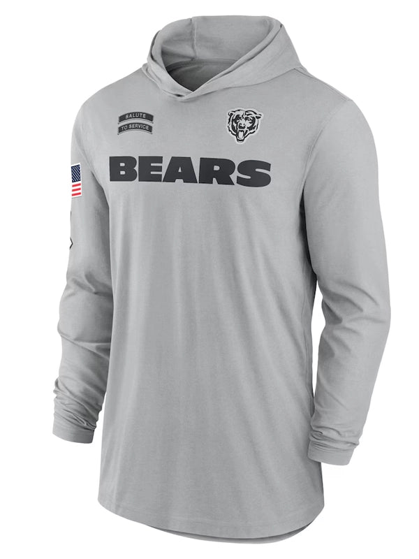 2024 Chicago Bears Salute to Service Long Sleeve Hooded T-Shirt