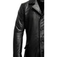 Men Flap Pockets Black Leather Coat