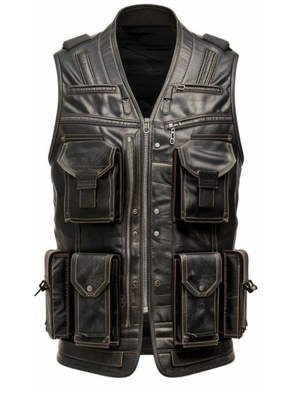 Men’s Rub Off Military Leather Vest – Distressed Rust Brown