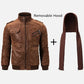 Men’s Motorcycle Brown Bomber Leather Jacket with Removable Hood