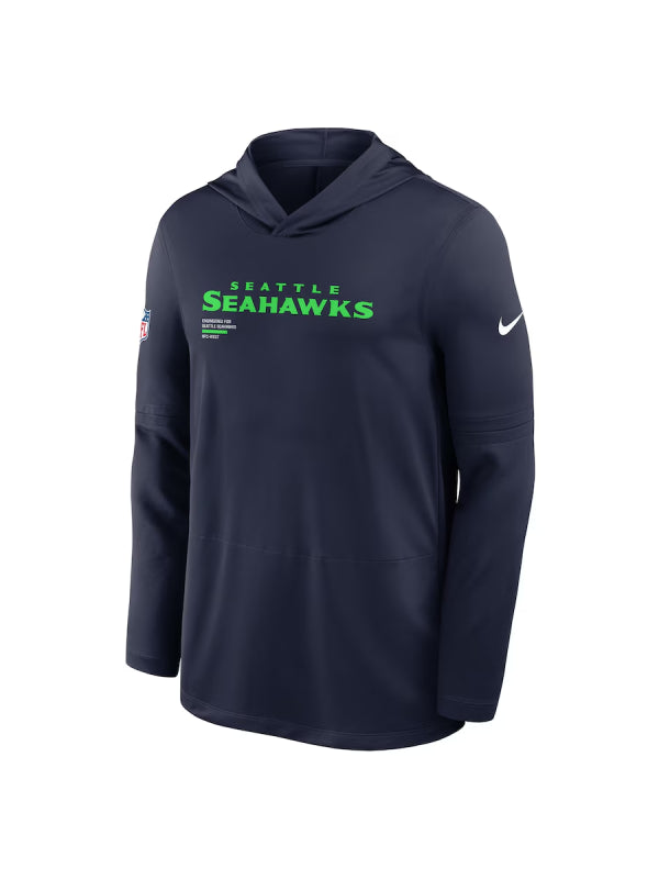 Seattle Seahawks Sideline Performance Long Sleeve Hoodie T-Shirt – Navy Blue Pullover