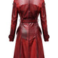 Women’s Distressed Red Leather Long Coat – Bold and Fashion-Forward