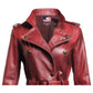 Women’s Red Distressed Long Leather Coat – Bold and Stylish