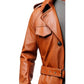 Men Long Leather Tan Color Coat