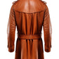 Men Long Leather Tan Color Coat
