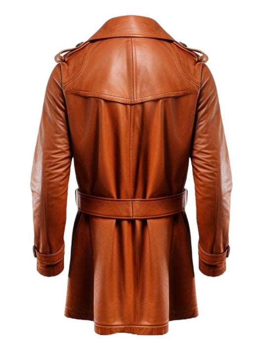 Men Long Leather Tan Color Coat