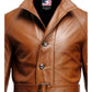 Men Vintage Big Pockets Tan Brown Leather Coat - Leather Long Coat
