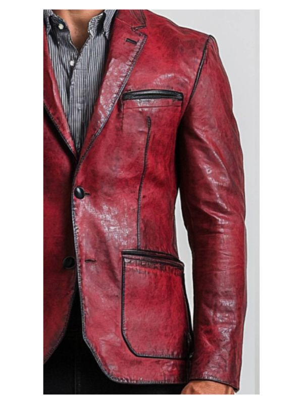 Theo Red Leather Blazer - Leather Blazer for Men Red
