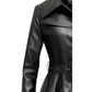 Women Black Real Long Leather Coat